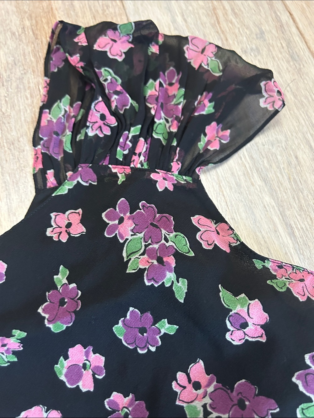 VTG Silk Chiffon Midi Dress with Pink & Green Floral Print bias-cut 16W - Picture 15 of 16